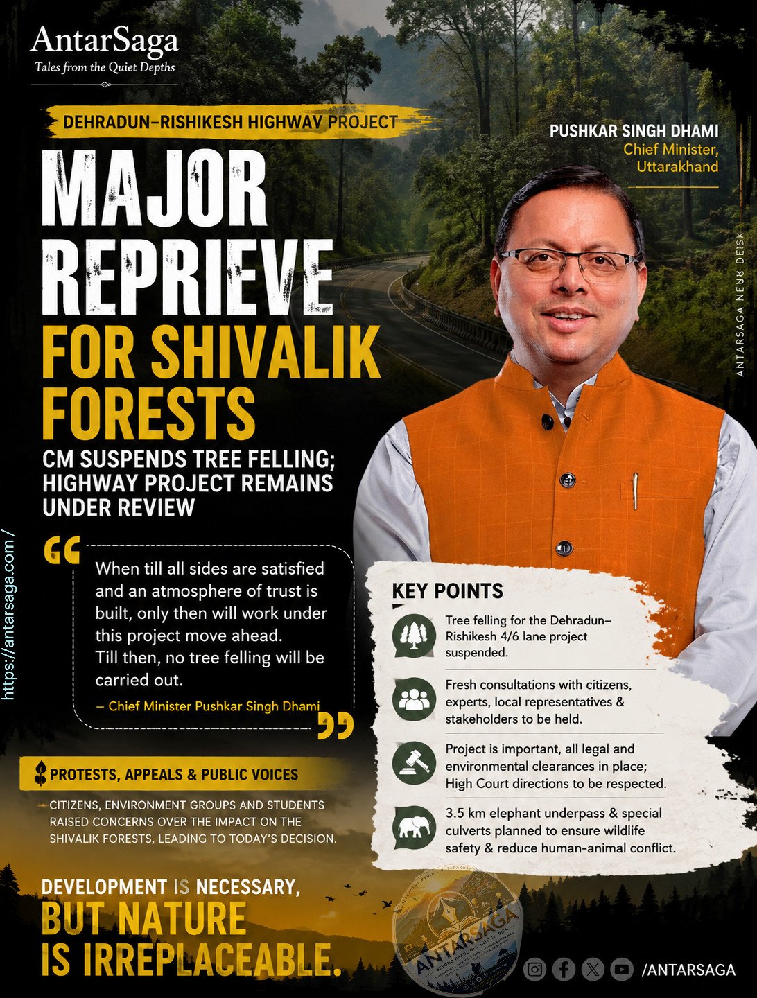 Major Reprieve for Shivalik Forests as CM Suspends Tree Felling; Highway Project Awaits Fresh Consultations